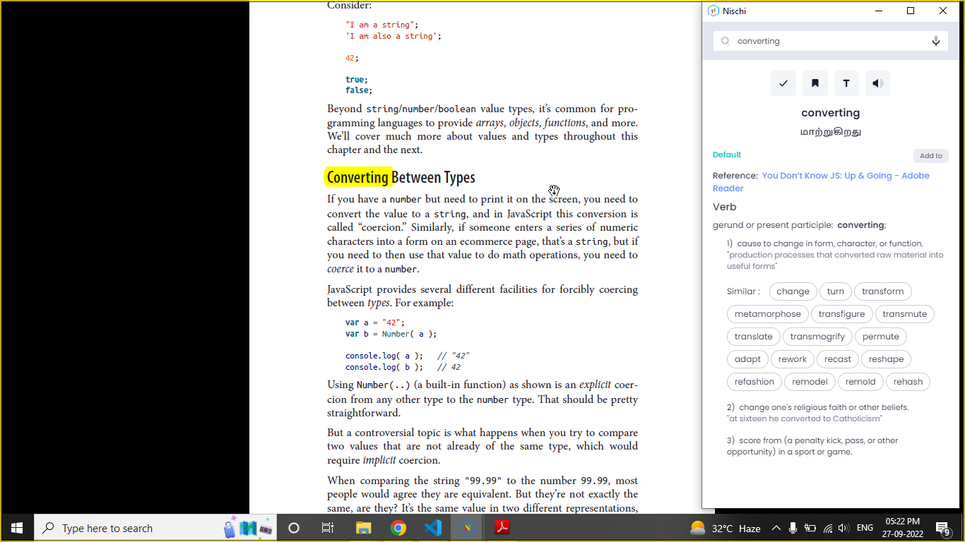 Show meaning while copy the word in Adobe Reader